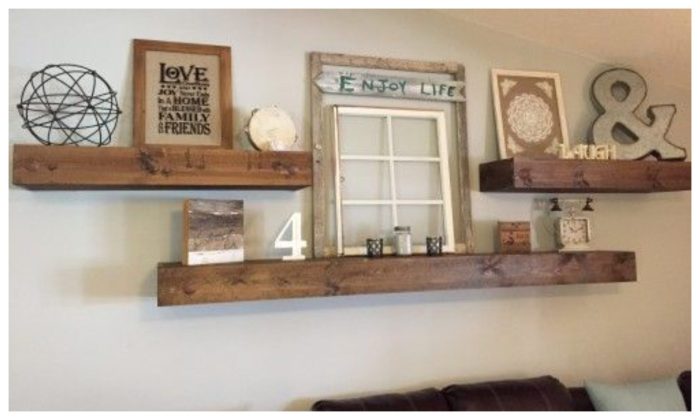 How to decorate floating shelves in dining room