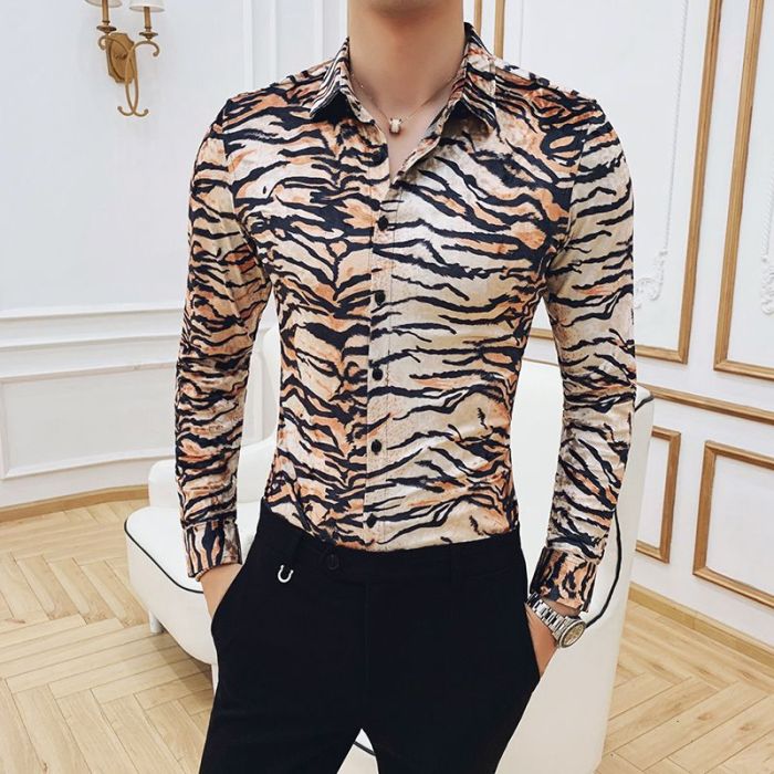 Leopard print dress shirt mens